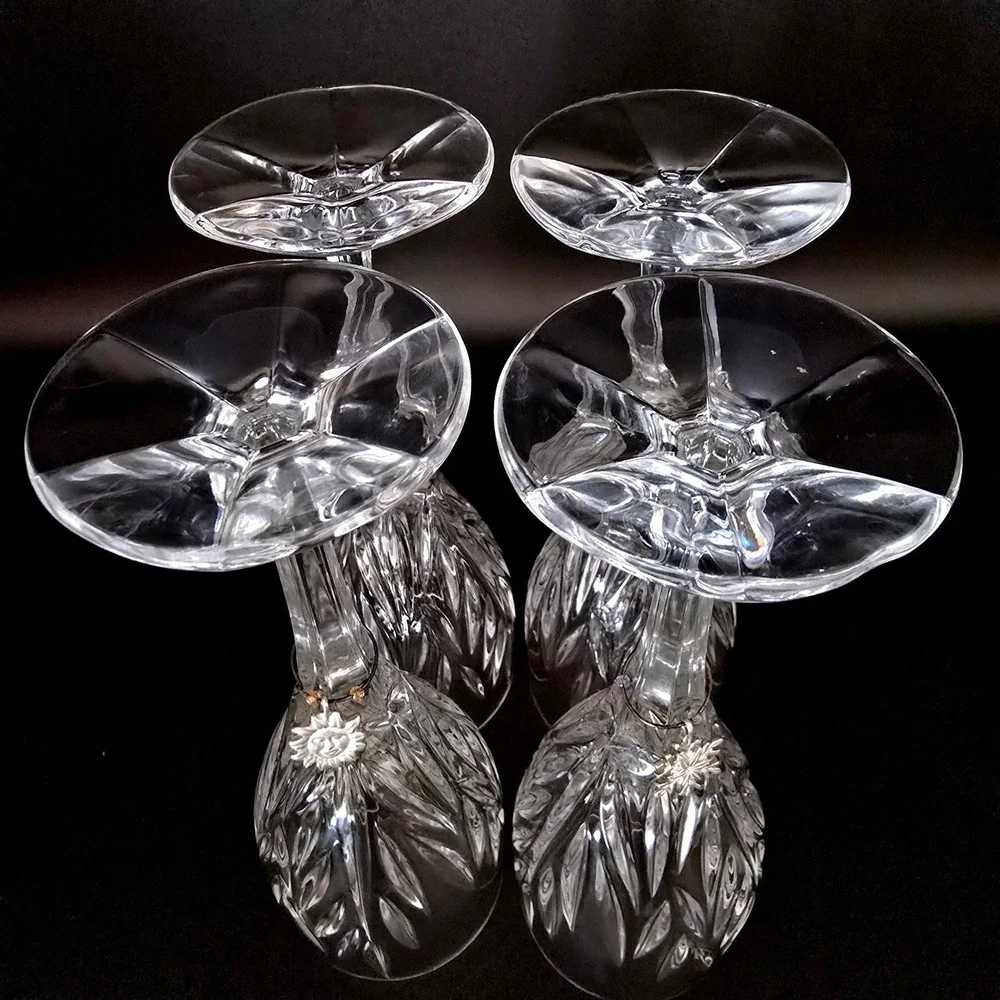 Stuart Crystal Clear Glass Facted Water/Champagne Wine/Goblet w/ Charms Set of 4